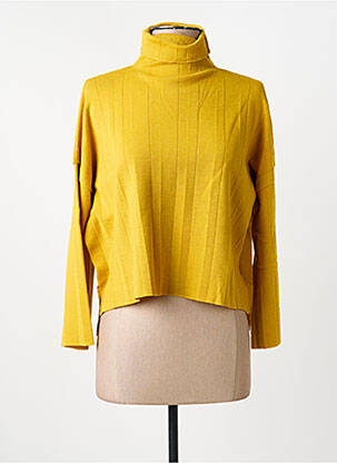 Pull col roulé maille souple et aérée manches 3/4 jaune PIER ANTONIO GASPARI femme