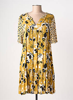 Robe courte coupe évasée manches courtes jaune LOLA ESPELETA femme