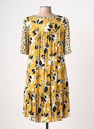 Robe courte coupe évasée manches courtes jaune LOLA ESPELETA femme