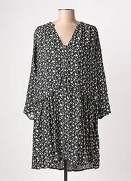 Robe mi-longue imprimé fleurs manches longues noir FIVE femme