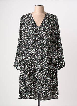 Robe mi-longue imprimé fleurs manches longues noir FIVE femme