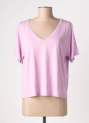 T-shirt col v manches courtes violet ABSOLUT CASHMERE femme