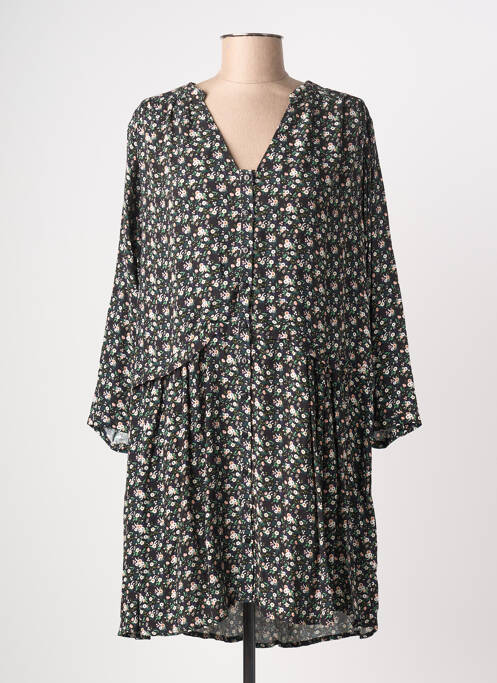 Robe mi-longue imprimé fleurs manches longues noir FIVE femme