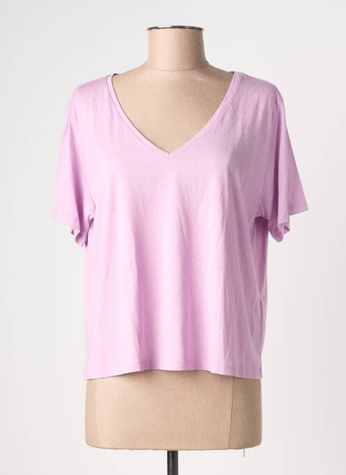 T-shirt col v manches courtes violet ABSOLUT CASHMERE femme
