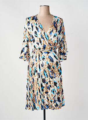 Robe mi-longue imprimé fleurs manches longues beige BRAND UNIQUE femme
