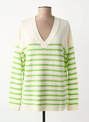 Pull col v manches longues vert ZOE ZONE OF EMBROIDERED femme