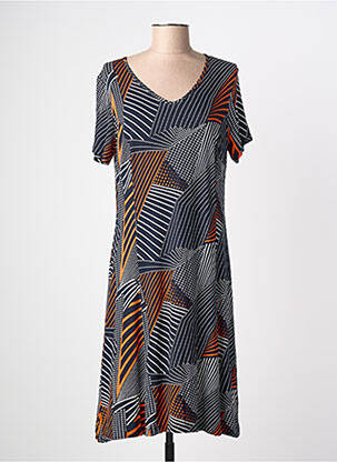 Robe mi-longue imprimé fantaisie manches courtes bleu FRANCE RIVOIRE femme