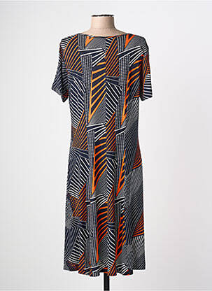 Robe mi-longue imprimé fantaisie manches courtes bleu FRANCE RIVOIRE femme