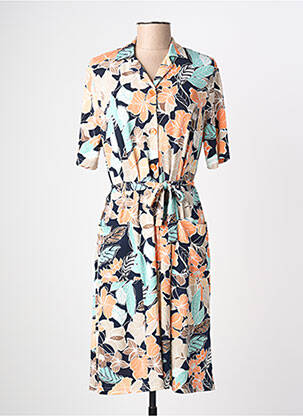 Robe mi-longue imprimé fantaisie manches courtes bleu GUY DUBOUIS femme