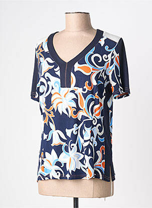 T-shirt imprimé fantaisie manches courtes bleu FRANCE RIVOIRE femme
