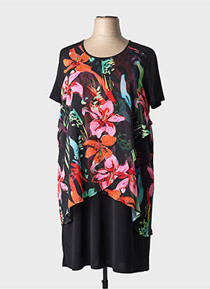 Robe mi-longue imprimé fleurs manches courtes noir GREGORY PAT femme