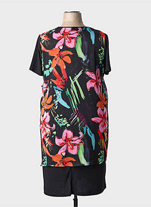 Robe mi-longue imprimé fleurs manches courtes noir GREGORY PAT femme