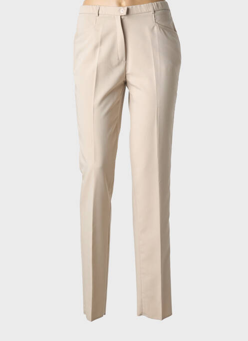 Pantalon slim tissage popeline taille haute beige fonce CHRISTIAN MARRY femme