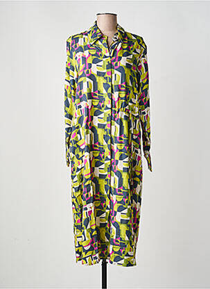 Robe mi-longue imprimé fantaisie manches longues vert VAN-DOS femme