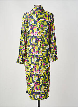 Robe mi-longue imprimé fantaisie manches longues vert VAN-DOS femme