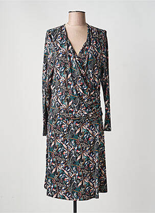 Robe mi-longue imprimé fleurs manches longues noir LA FEE MARABOUTEE femme