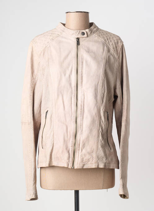 Veste en cuir col col montant beige BOMBOOGIE femme