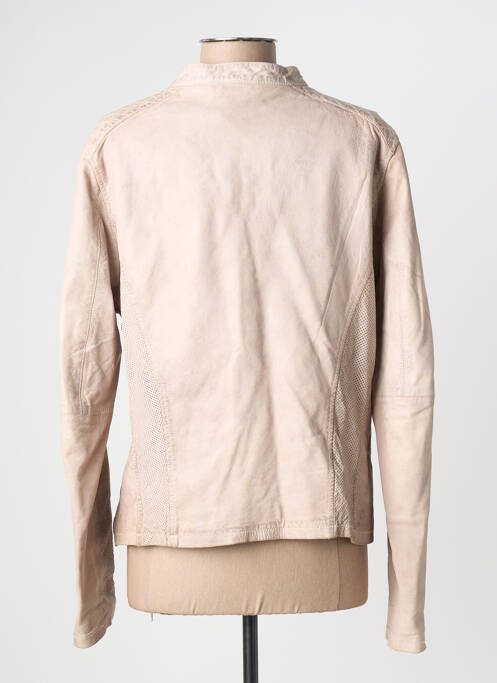 Veste en cuir col col montant beige BOMBOOGIE femme