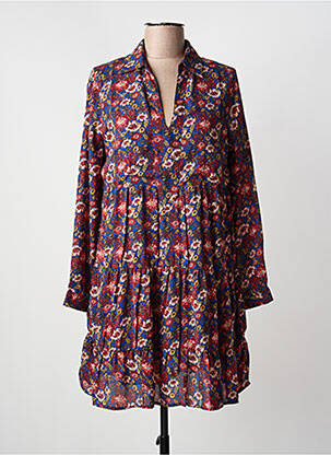 Robe mi-longue imprimé fleurs manches longues bleu KAPORAL femme