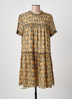 Robe mi-longue imprimé fleurs manches courtes jaune MOLLY BRACKEN femme