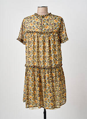 Robe mi-longue imprimé fleurs manches courtes jaune MOLLY BRACKEN femme