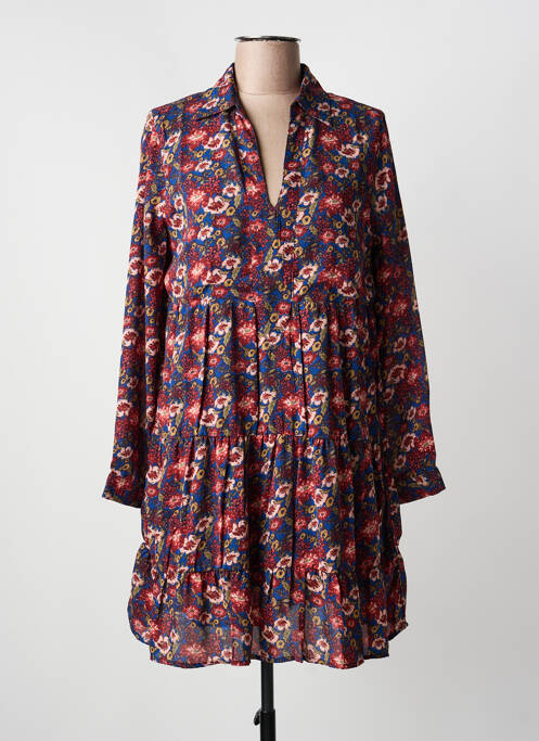 Robe mi-longue imprimé fleurs manches longues bleu KAPORAL femme