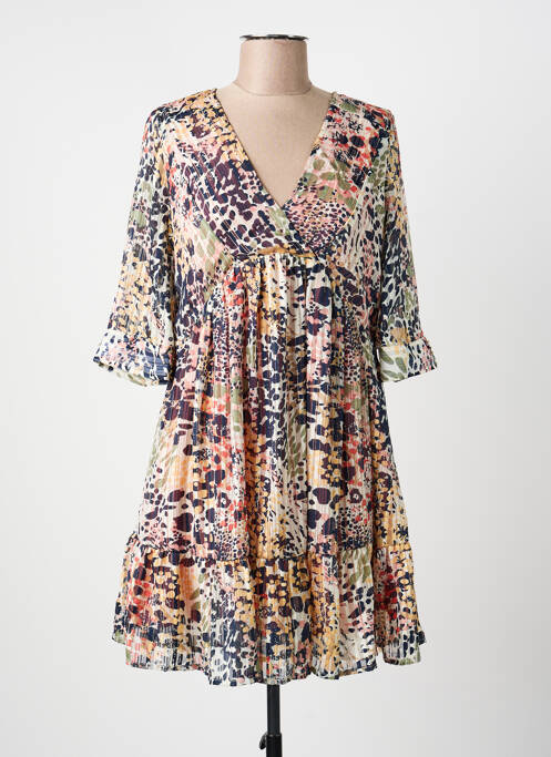 Robe mi-longue imprimé fantaisie manches longues beige KAPORAL femme