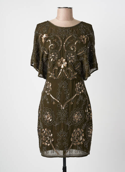 Robe mi-longue tissage crêpe manches courtes vert MOLLY BRACKEN femme