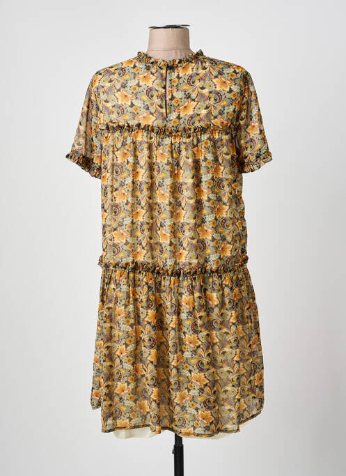 Robe mi-longue coupe fluide manches courtes jaune MOLLY BRACKEN femme