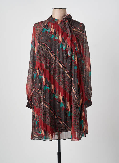 Robe mi-longue imprimé fantaisie manches longues rouge MOLLY BRACKEN femme