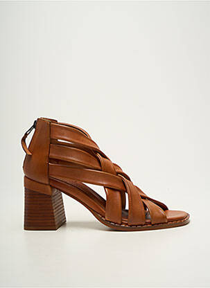 Sandales/nu pieds tissage satiné talon de 7 à 9cm marron REGARD femme