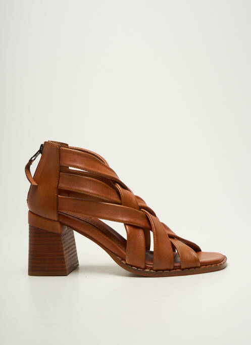 Sandales/nu pieds tissage satiné talon de 7 à 9cm marron REGARD femme