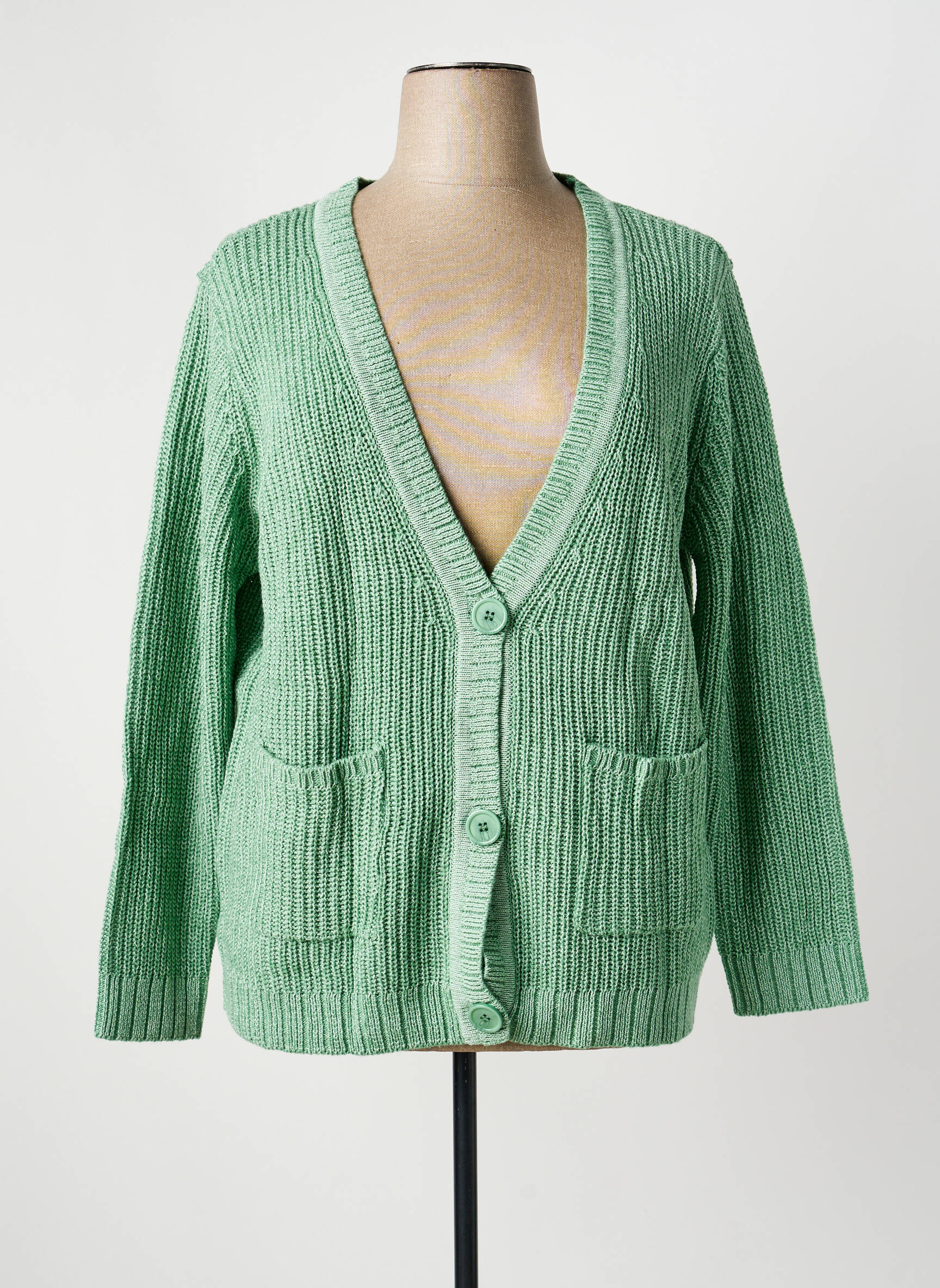Gilet manches longues fermeture boutonnée sur le devant vert SHEEGO femme