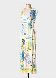Robe longue imprimé fantaisie manches courtes bleu OUI femme