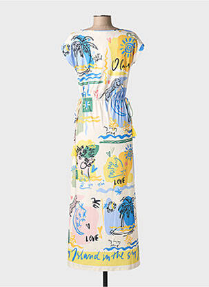 Robe longue imprimé fantaisie manches courtes bleu OUI femme