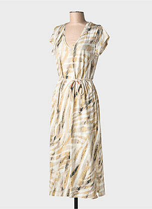 Robe longue imprimé fantaisie manches courtes beige EVA KAYAN femme