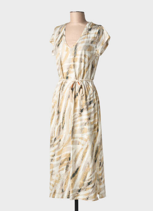 Robe longue imprimé fantaisie manches courtes beige EVA KAYAN femme