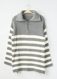 Pull maille tricot manches longues gris SANS MARQUE femme