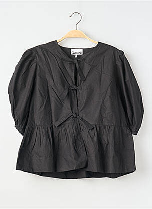 Blouse tissage popeline manches 3/4 noir GANNI femme