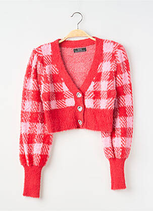 Gilet manches longues maille maille poilu rouge BERSHKA femme