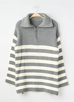 Pull maille tricot manches longues gris SANS MARQUE femme