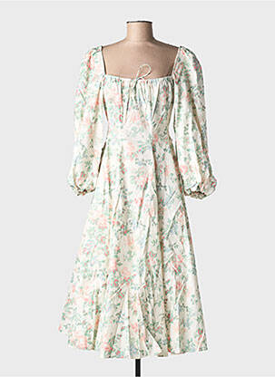 Robe mi-longue imprimé fleurs manches longues blanc SELKIE femme