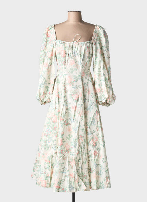 Robe mi-longue imprimé fleurs manches longues blanc SELKIE femme
