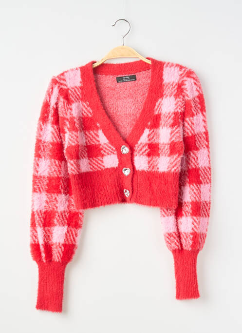 Gilet manches longues maille maille poilu rouge BERSHKA femme
