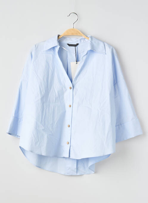 Chemisier tissage popeline manches 3/4 bleu ZARA femme