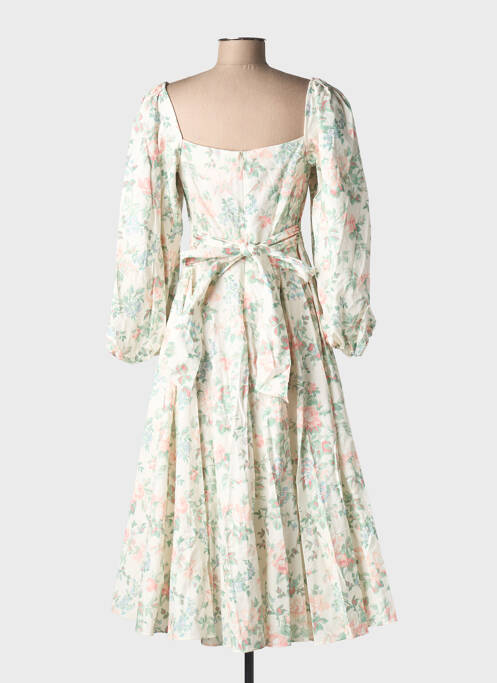 Robe mi-longue imprimé fleurs manches longues blanc SELKIE femme