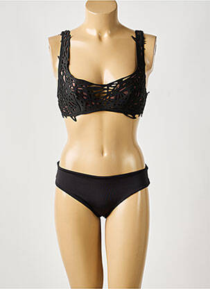 Maillot de bain 2 pièces bretelles élastiquées ajustables haut soutien-gorge balconnet noir THEIKILA femme