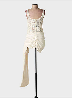 Robe courte fermeture zippée au dos fines bretelles beige INNOVARE DENIM femme