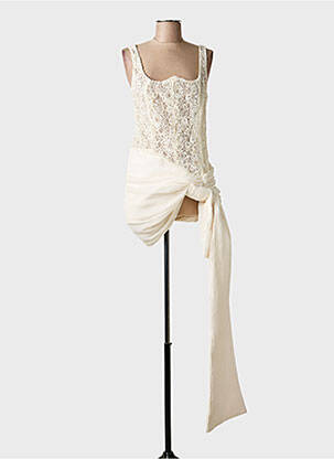 Robe courte fermeture zippée au dos fines bretelles beige INNOVARE DENIM femme