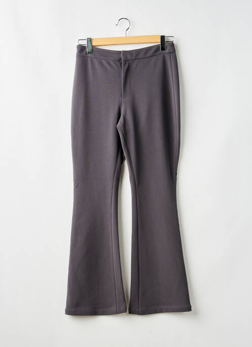Pantalon flare fermeture zippée sous rabat avec crochet taille haute gris MESHKI femme